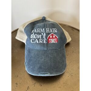Farm Hair Don't Care Trucker Hat Adams Snapback Mesh Back Distress Womens Chores